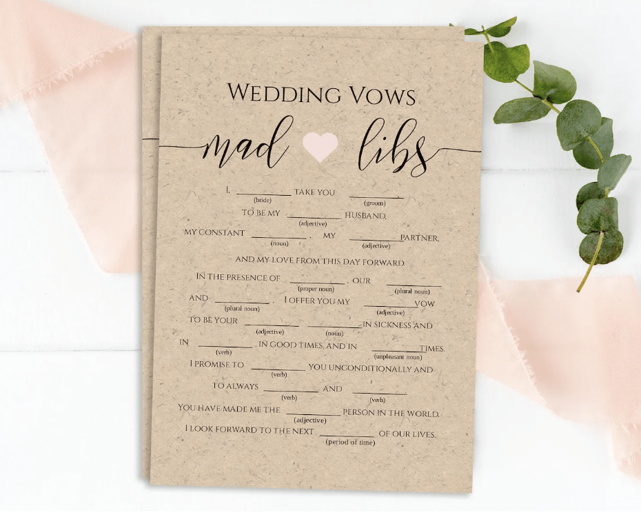 Customized Wedding Vows Mad Libs funny gift ideas for friends